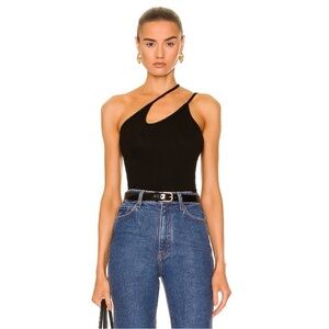 NWT Enza Costa Stretch Silk Knit Asymmetrical Strappy Tank Top Black S